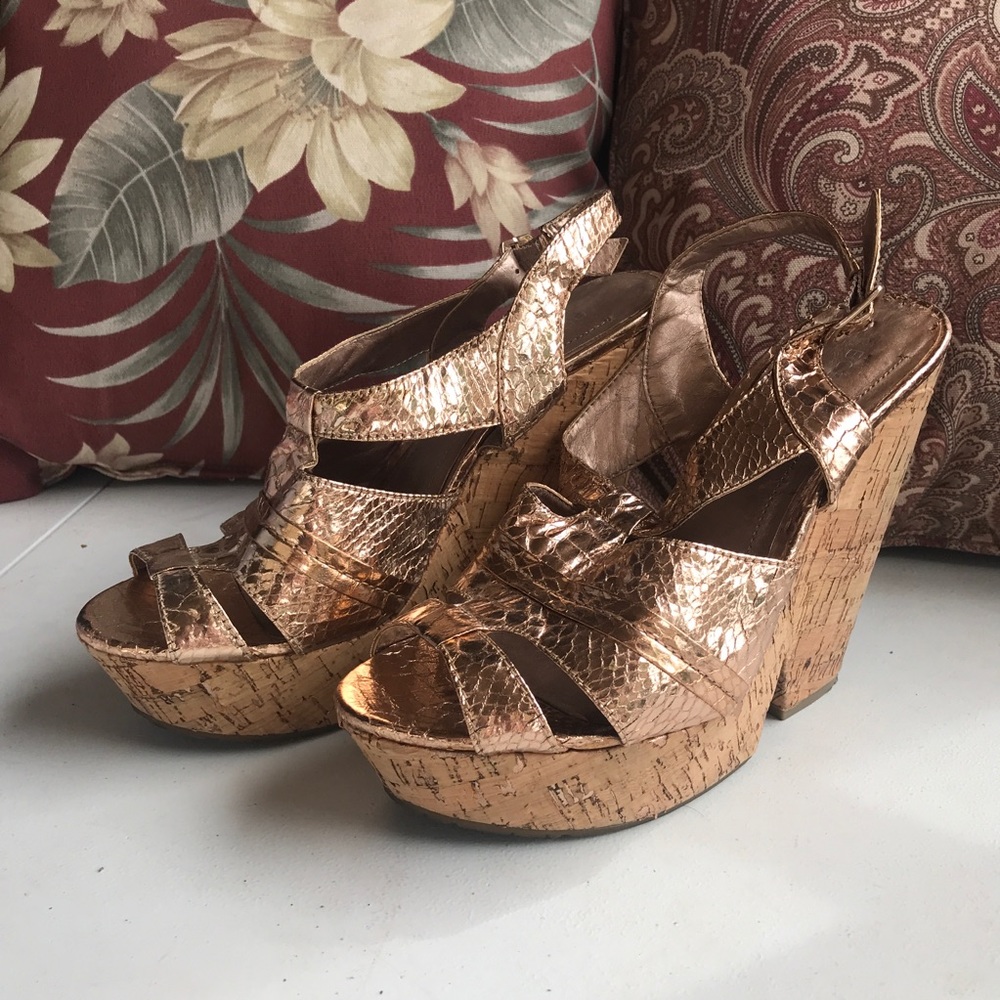 BCBG Cork Rose Gold Wedges